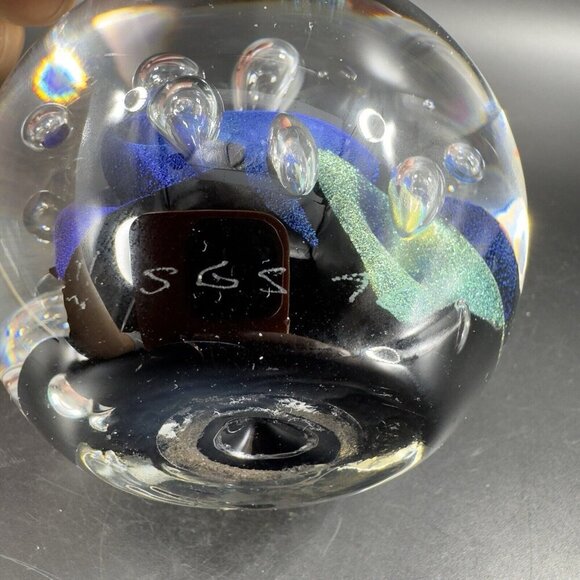 1976 Dichroic Art Glass Paperweight Round Multicolor Signed S65 Hand Blown Glass - Picture 10 of 16
